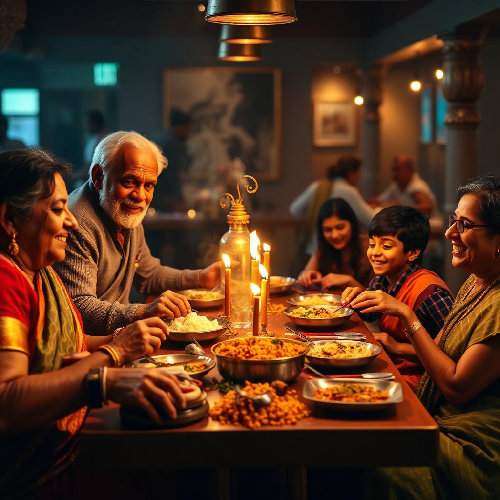 Family enjoying biryani together at the restaurant